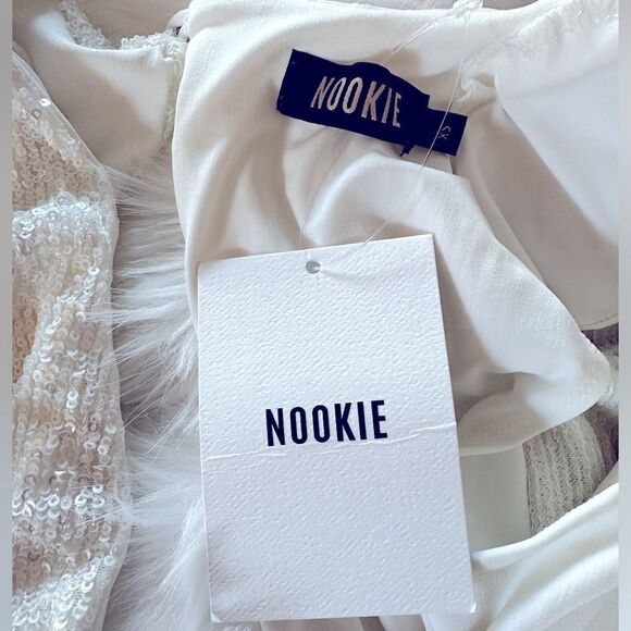 NOOKIE Veda White Sequin Deep Plunge Bodysuit. XS. NWT. - Picture 9 of 11